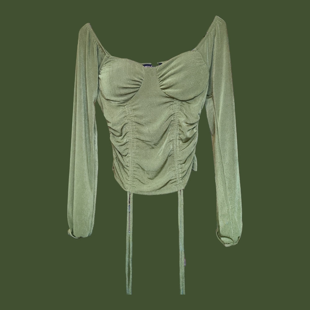 Ruched green long sleeve top